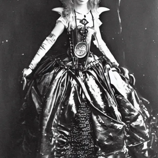 Image similar to recovered victorian photo of grimes as a cosmic steampunk fairy.