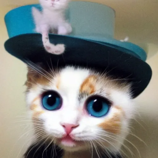 Image similar to cute kitten wearing a tophat and monocle