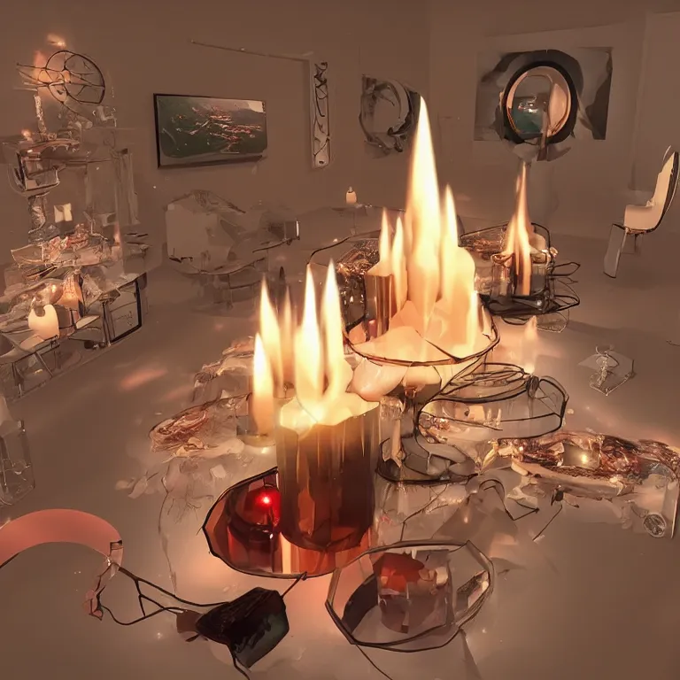 Prompt: metaverse of the future with the burning candle ornaments, augmented reality, fantastic reality, fantastic art