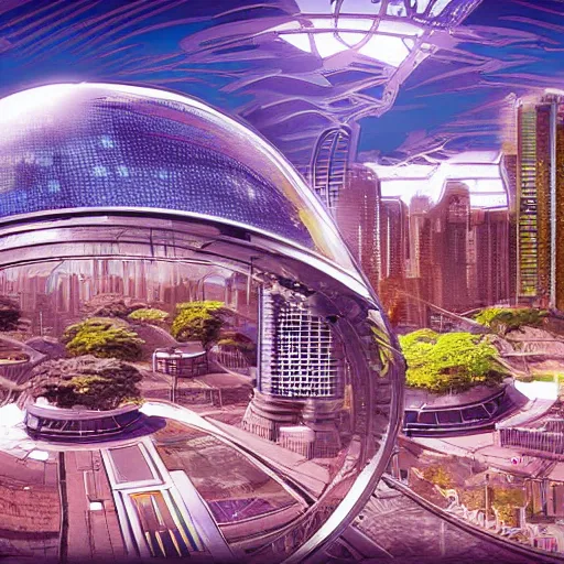 Image similar to a solarpunk domed city, digital art