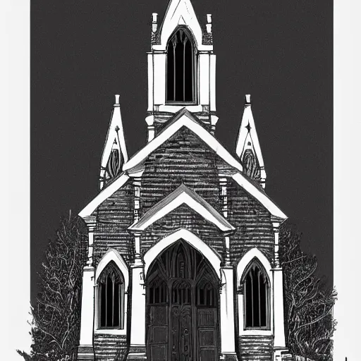 Image similar to victorian church, dark, misty, at night, 8 k, detailed, concept art, trending on artstation