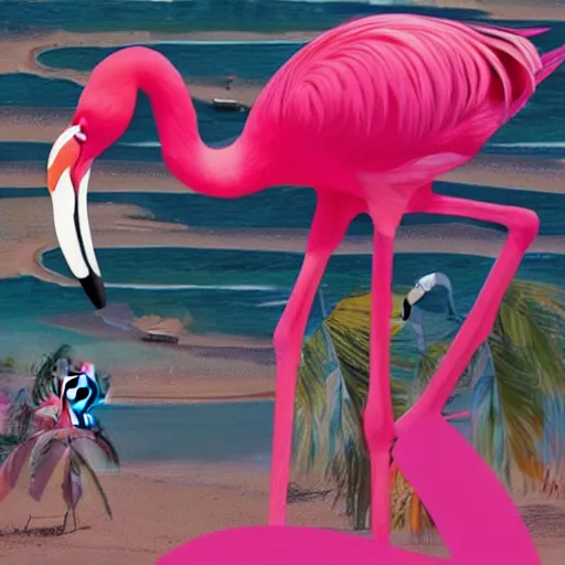 Prompt: the flamingo cafe by william maranci, plunderphonic collage album cover trending on artstation behance hd