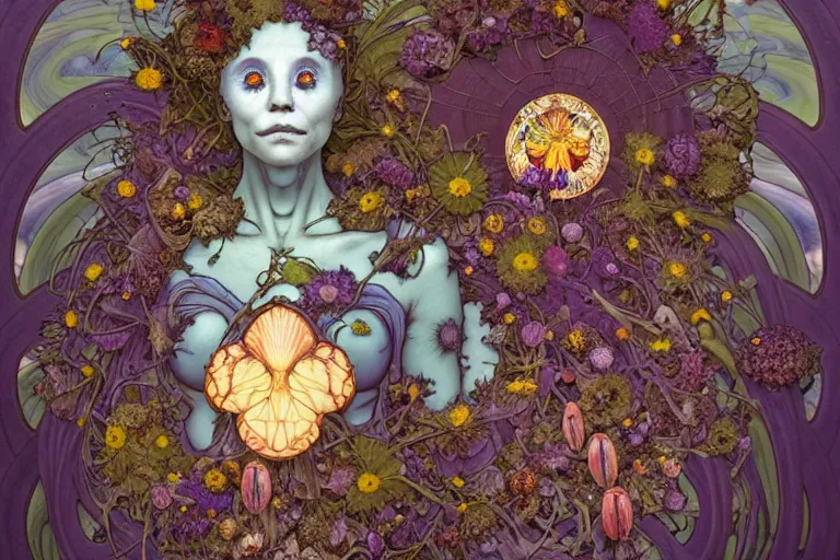 Image similar to the platonic ideal of flowers, rotting, insects and praying of cletus kasady carnage thanos dementor wild hunt doctor manhattan chtulu mandelbulb mandala ponyo spirited away davinci, d & d, fantasy, ego death, decay, dmt, psilocybin, art by artgerm and greg rutkowski and alphonse mucha