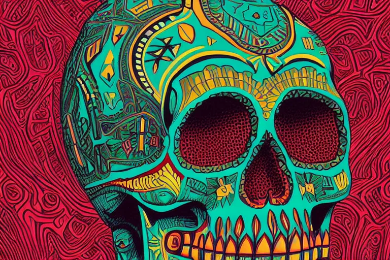 Image similar to aztec skull digitally painted by Kilian Eng