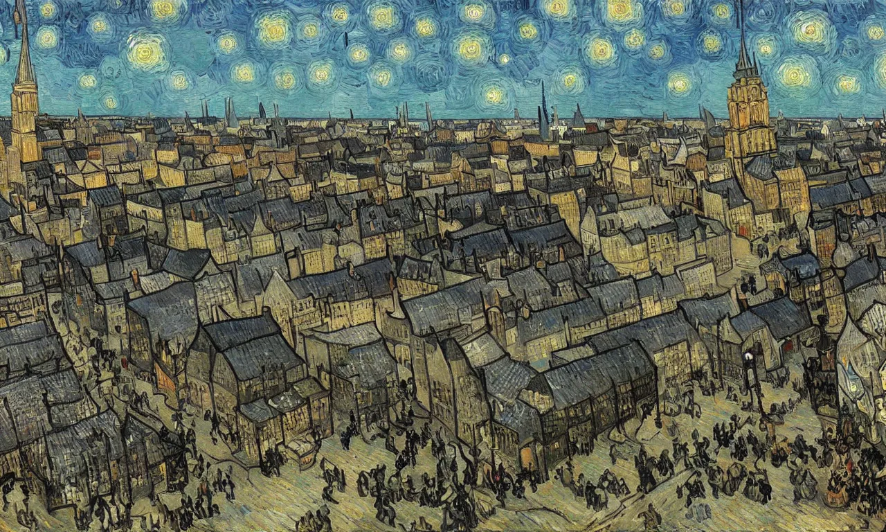 Image similar to highly detailed painting of whitechapel 1888 by van gogh