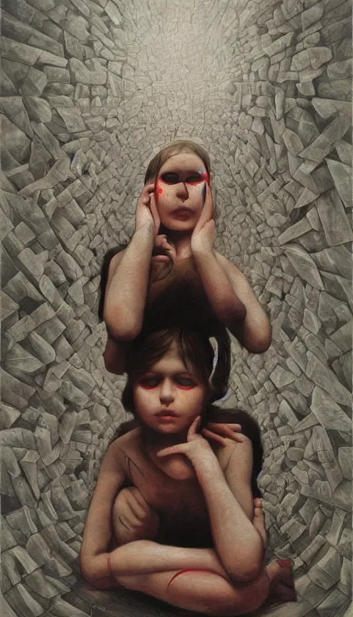 Image similar to psytrance artwork, by gottfried helnwein