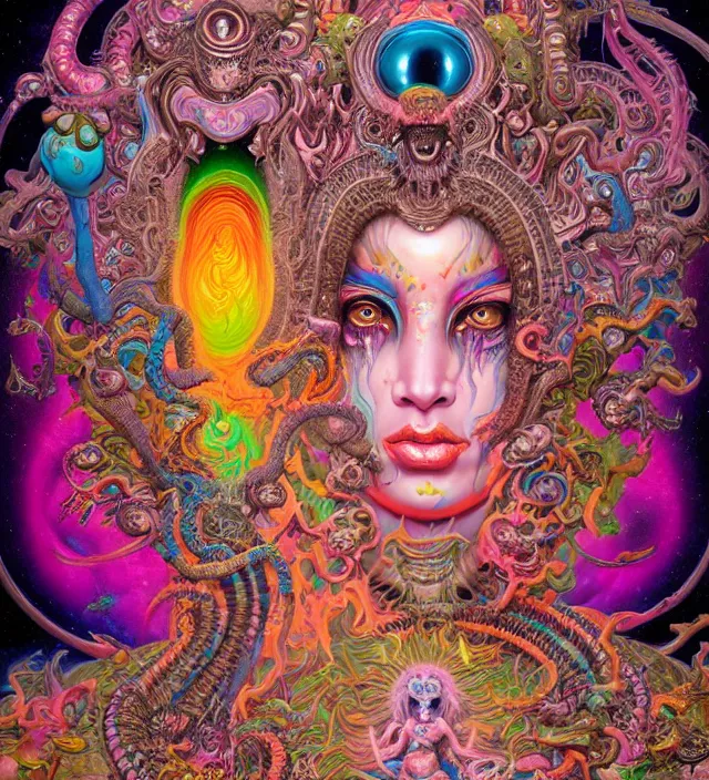 Image similar to lisa frank blotter acid fantasy character portrait of kali ma, ultra realistic, wide angle, intricate details, dharma artifacts, aum, highly detailed by hr giger, peter mohrbacher, wayne barlowe, boris vallejo, hajime sorayama aaron horkey, gaston bussiere, craig mullins