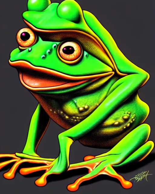 Image similar to sinister old frog character portrait, by don bluth, highly detailed, dynamic shadows, 4 k, wallpaper - 1 0 2 4