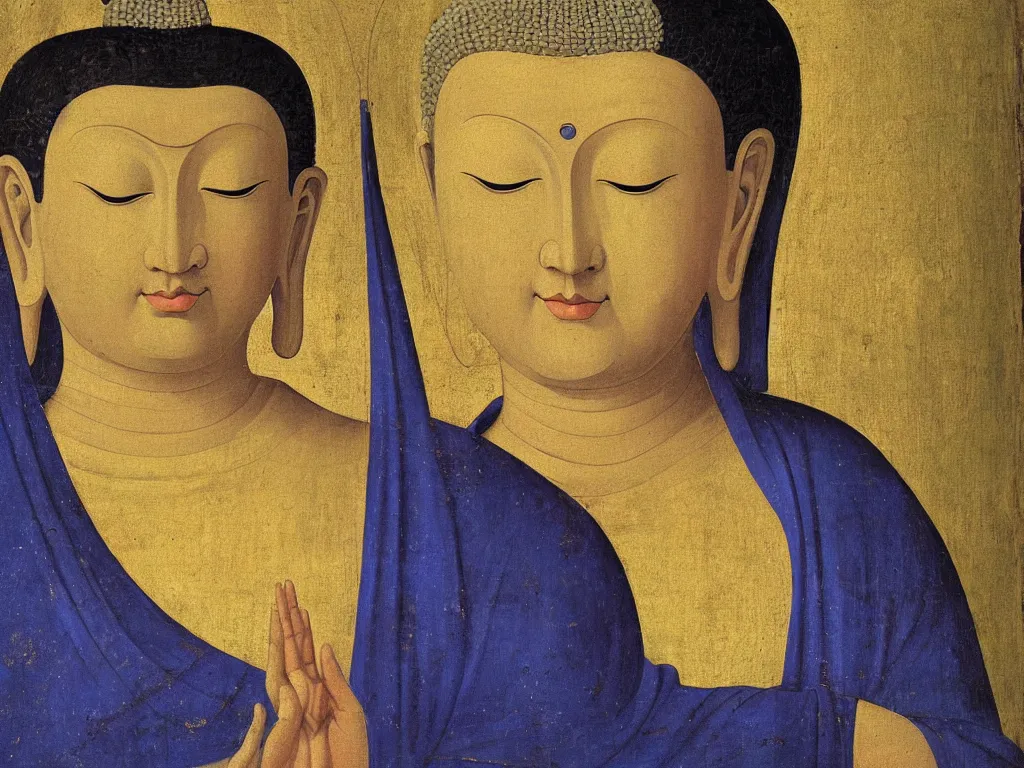 Image similar to Portrait of the Buddha. Painting by Fra Angelico.