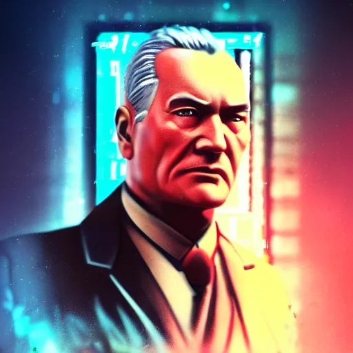 Prompt: mustafa kemal ataturk portrait, cyberpunk 2 0 7 7, cyberpunk jackie welles, photorealistic, ultra detailed, neon, octane, bokeh, cinematic lighting, cyber, cyberpunk city, studio quality, feature, scars, cyberface, 8 k