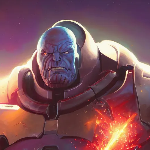 Image similar to portrait of a primaris space marine kissing thanos by jesper ejsing, by rhads, makoto shinkai and lois van baarle, ilya kuvshinov, rossdraws global illumination