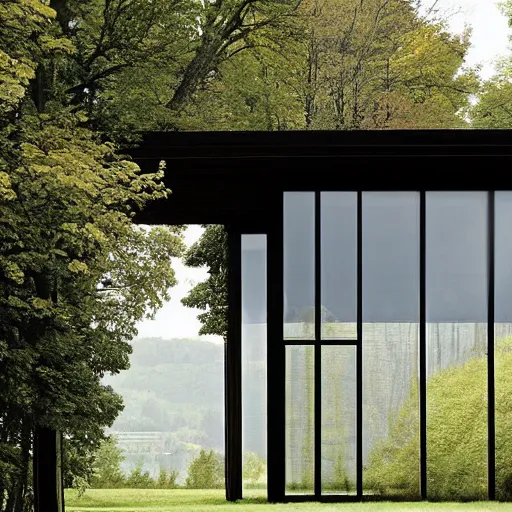 Image similar to a house by the river rhein designed by peter zumthor