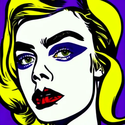 Image similar to pop art portrait of cara delevingne by roy lichtenstein and warhol