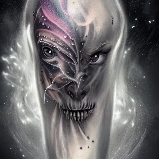 Image similar to a wlop 3 d render of very very very very highly detailed beautiful mystic portrait of a phantom undead horse with whirling galaxy around, tattoos by anton pieck, intricate, extremely detailed, digital painting, artstation, concept art, smooth, sharp focus, illustration, intimidating lighting, incredible art,