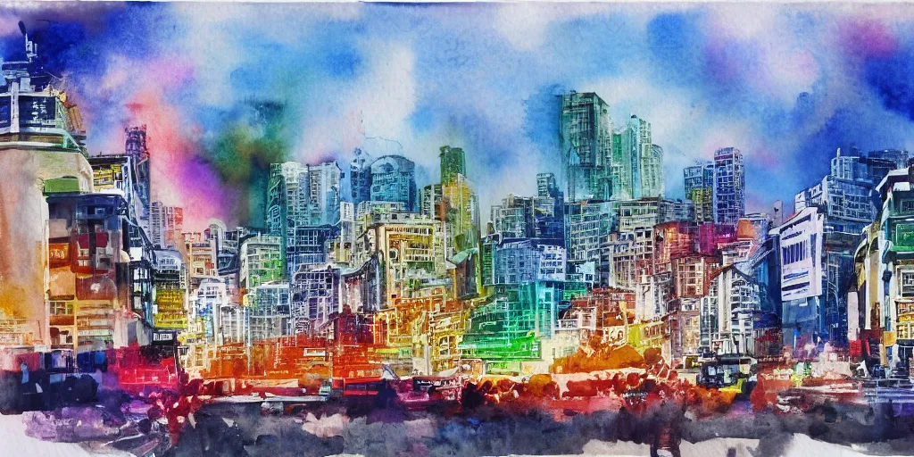 Prompt: a cinematic and dramatic colorful watercolor painting of nairobi city