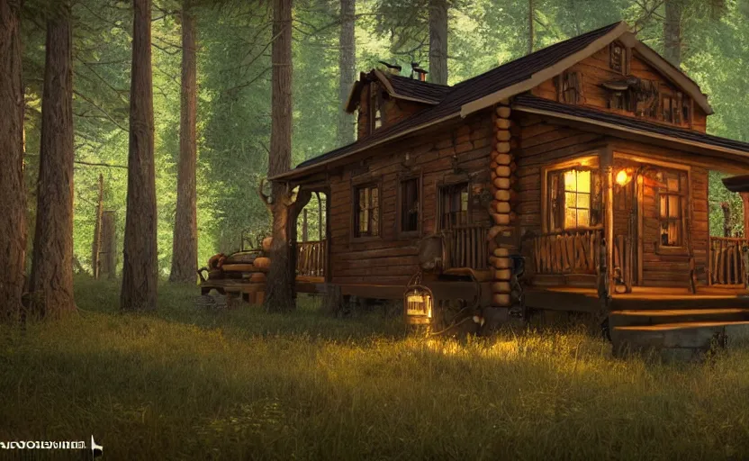 Prompt: photorealistic steampunk cabin in the forest. daylight stars. light fixtures. 8K. detailed. photorealism. artstation. 14 mm. ultra realistic