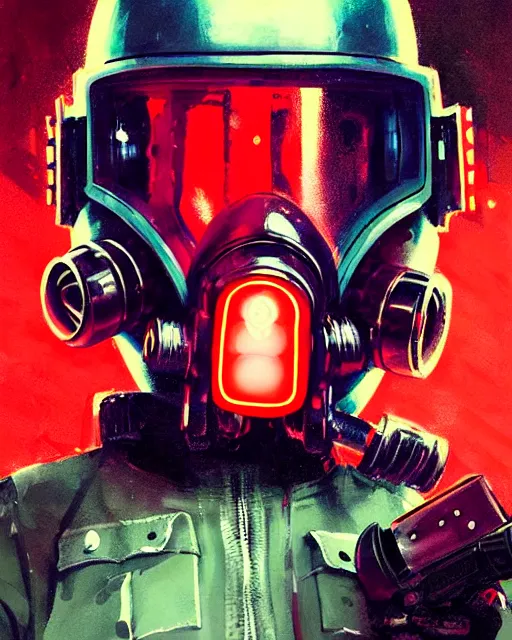 Image similar to detailed portrait neon female swat officer, cyberpunk futuristic, neon, gas mask, red lightsaber, reflective puffy coat, decorated with traditional japanese by ismail inceoglu dragan bibin hans thoma greg rutkowski alexandros pyromallis nekro rene margitte, fire & smoke, illustrated, perfect face, fine details, realistic shaded, fine - face, pretty face