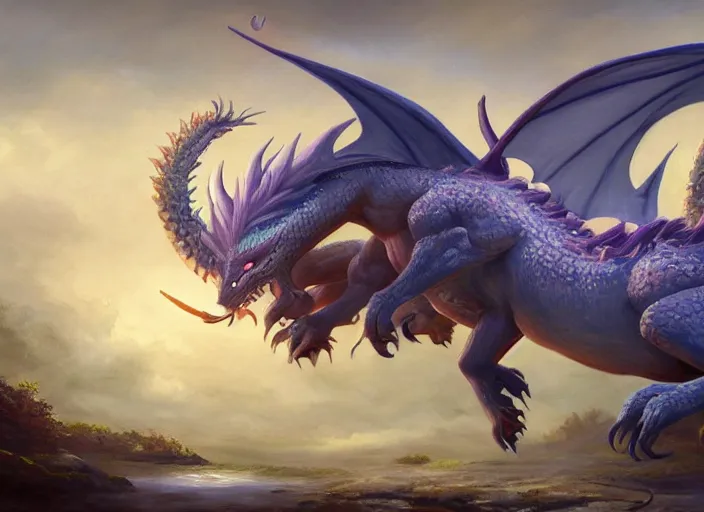 Image similar to A hybrid of a dragon and a unicorn, oil painting by Jama Jurabaev, extremely detailed, brush hard, artstation, 8K render, high quality