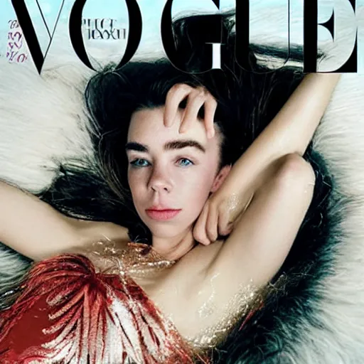 Image similar to stunning vogue magazine photo of dark - haired goddesses vanessa kirby, hailee steinfeld, and bjork smiling, legs intertwined, laying back on the bed, with wet faces!!, wet lips, perfect eyes, insanely detailed, elegant, by rutkowski, livia prima, mucha, wlop,