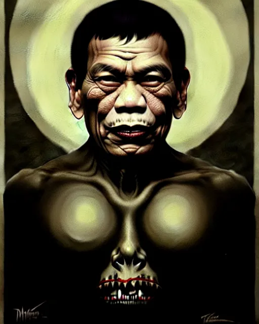 Image similar to rodrigo duterte, rodrigo duterte as a monster, very intricate ultrafine details, award winning masterpiece, tom bagshaw artstyle