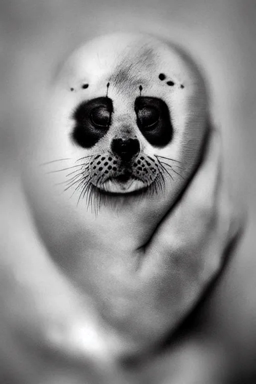 Image similar to “baby harp seal with face tattoos, portrait by Lee Jeffries”