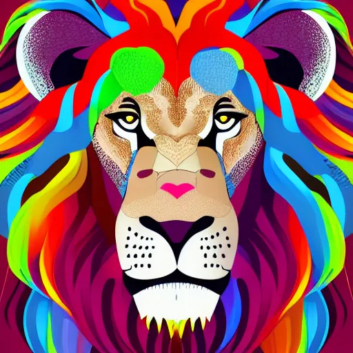 Image similar to a happy lion, whole body, Anthropomorphic, portrait, highly detailed, colorful, illustration, smooth and clean vector curves, no jagged lines, vector art, smooth