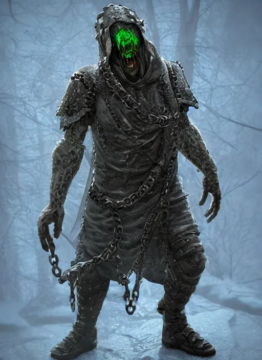 Image similar to а fantasy Proto-Slavic mythology, zombie in chain mail inspired blizzard games, full body, detailed and realistic, 4k, trending on artstation, octane render