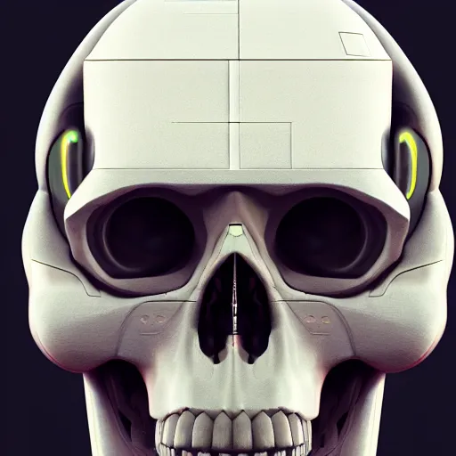Image similar to portrait of cybernetic overlord of the metaverse, skull, hard surface, ceramics, reflections, ambient occlusion, raytracing, unreal engine 5, pixel art 8 - bit, by beeple