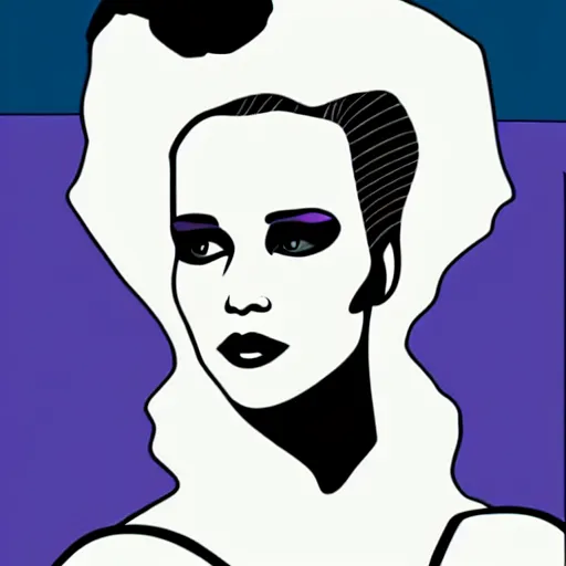 Image similar to supermodel jennifer lawrence as the bride of frankenstein, patrick nagel, relistic, fashion pohotography