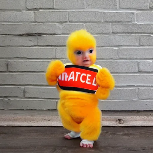 Image similar to cute baby chick dressed as an inmate