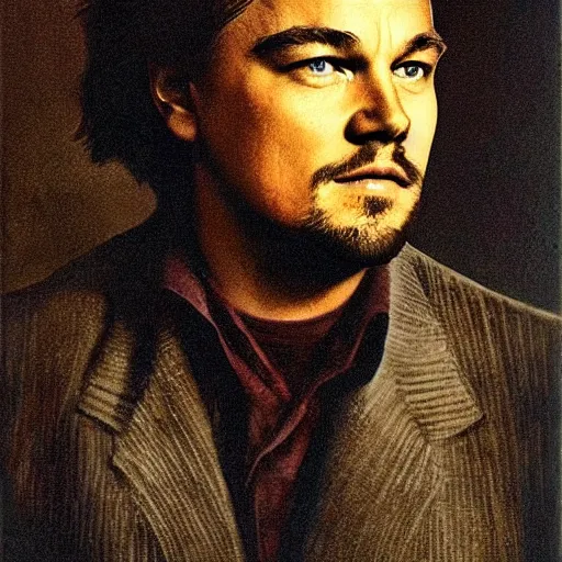 Prompt: leonardo dicaprio einstein portrait