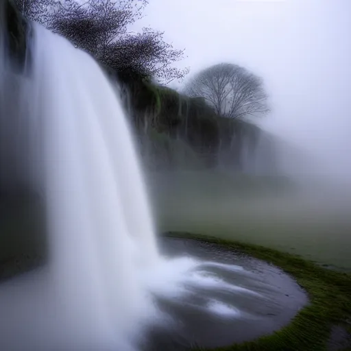 Prompt: the waterfall in the mist. - h 6 4 0