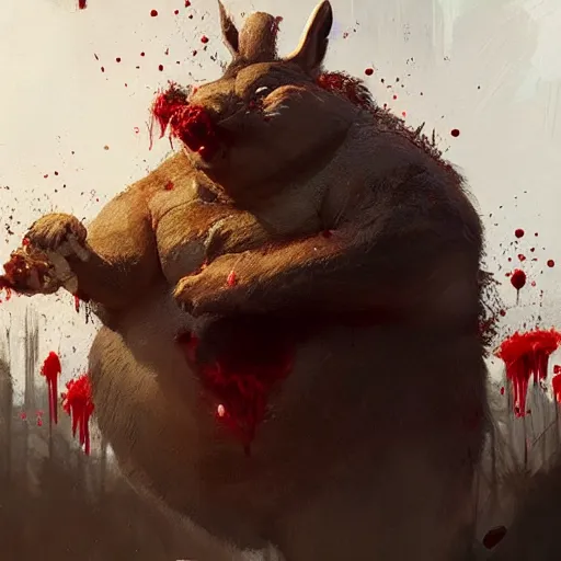 Prompt: a ravenous big chungus is devouring the world, with blood dropping from his mouth, Greg rutkowski, Trending artstation, cinematográfica, digital Art