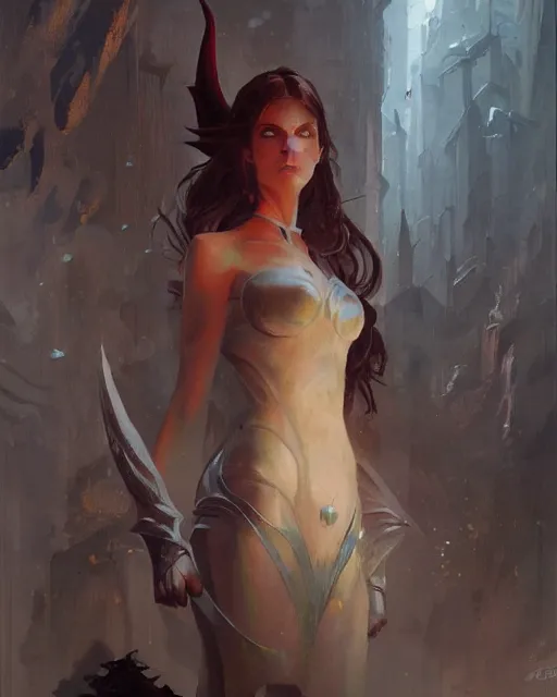 Prompt: An oil painting for an elf woman by Greg Rutkowski