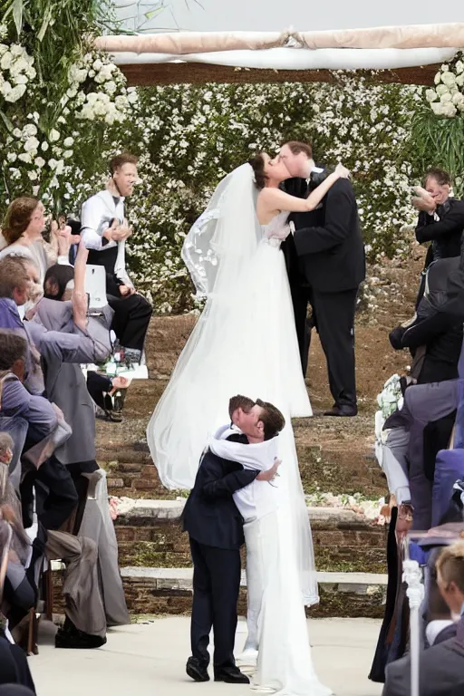 Image similar to beautiful wedding photography of mark zuckerburg getting married to elon musk, kissing, professional photo