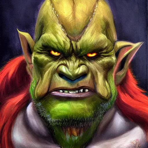 Prompt: orc warrior, high quality, portrait, painting in style of Karl Kopinski
