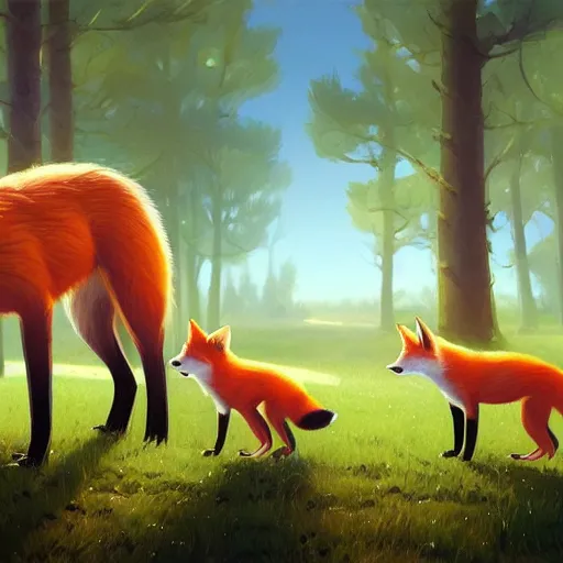 Image similar to painted portrait of a family of foxes, fantastically pastel colors, octane render, matte painting concept art, official fanart behance hd artstation by jesper elsing, by rhads and makoto shinkai and lois van baarle and ilya kuvshinov and rossdraws