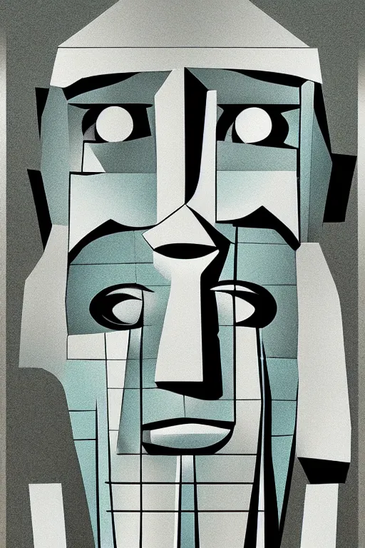 Image similar to cubist moai statue cutout digital illustration cartoon colorful beeple