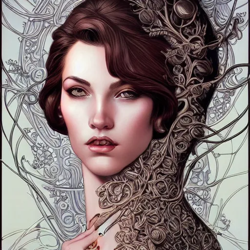 Image similar to a beautiful detailed front view portrait of a woman with ornate growing around, ornamentation, sculpture, elegant, luxury, beautifully lit, artgerm, joshua middleton comic cover art,