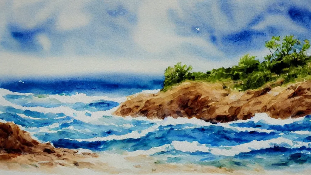 Image similar to A beautiful seascape, watercolor painting