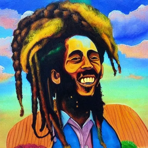 Image similar to a beautiful painting of a bob Marley sheep, Rastafarian, dreadlocks