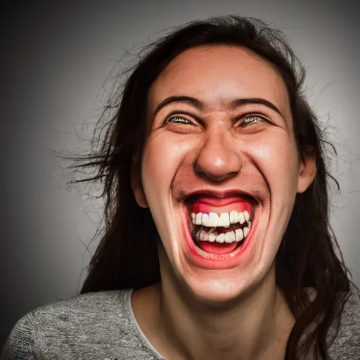 Image similar to fish eye of a laughing person, close photo, dark lighting