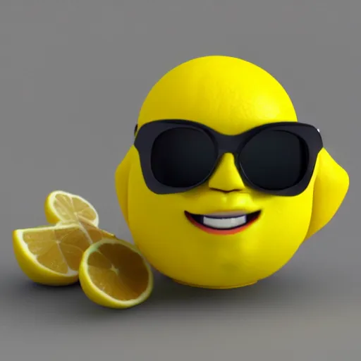 Prompt: lemon with sunglasses and smile 3D render