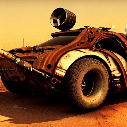 Prompt: madmax car supercharger and cannon, artstation, fantasy