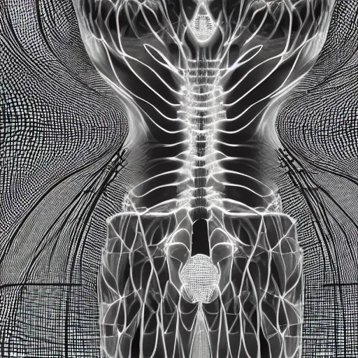 Image similar to x-ray of a full human fractal body, 90's aesthetic, noise film, photo