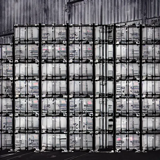 Prompt: spaceship transporting cargo containers, black background, the expanse, long shot, gritty, industrial