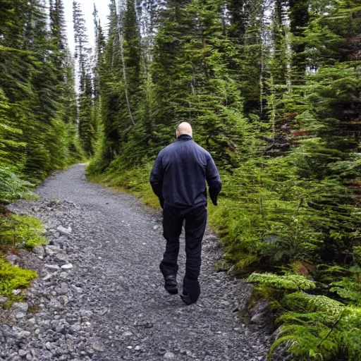Image similar to bald man trekking in alaska,