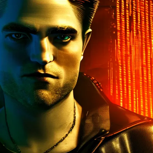 Prompt: robert pattinson portrait, Cyberpunk 2077, cyberpsycho, photorealistic, ultra detailed, neon, octane, bokeh, cyber, feature, scars, cyberface, robot, 8k