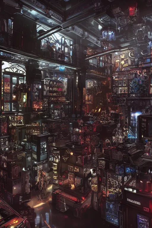 Image similar to Cybertron, inside of a Hot Topic store for goth Decepticons, cinematography by Wes Anderson, 4k octane render, intricate detail, photorealistic , cinematic lighting, Artstation