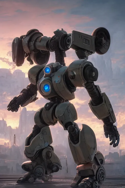 Image similar to mechwarrior 5 : mercenaries mech megaman transformer robot boss tank engine game octane render, 4 k, hd 2 0 2 2 3 d cgi rtx hdr style chrome reflexion glow fanart, global illumination ray tracing hdr fanart arstation by ian pesty by jesper ejsing pixar and disney unreal zbrush central hardmesh